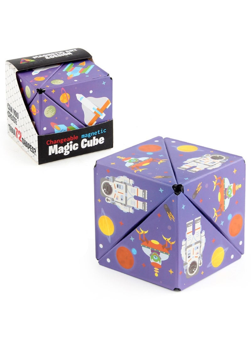 لعبة مكعب روبيك الخشبي المغناطيسي ثلاثي الأبعاد، مكعبات بناء مغناطيسية ثلاثية الأبعاد لتخفيف الضغط والوجه اللانهائي (مكعب روبيك الفضاء الأرجواني) - Image 1